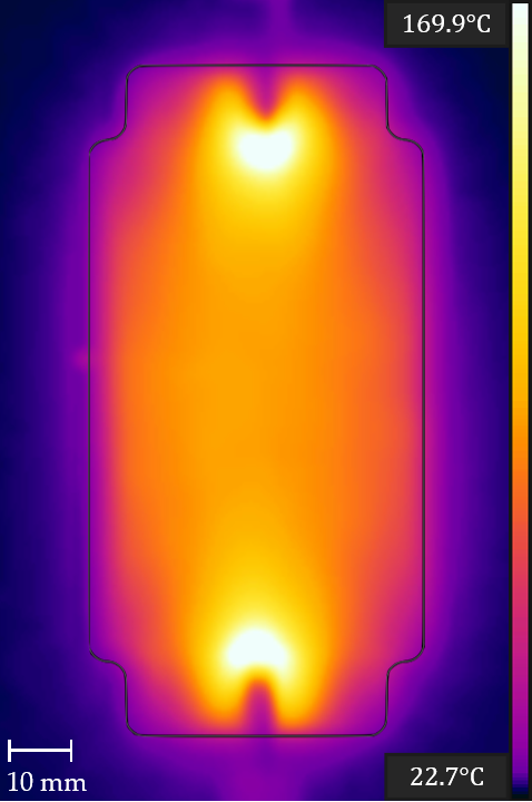 Figure 8: Thermal imaging of fabric heater