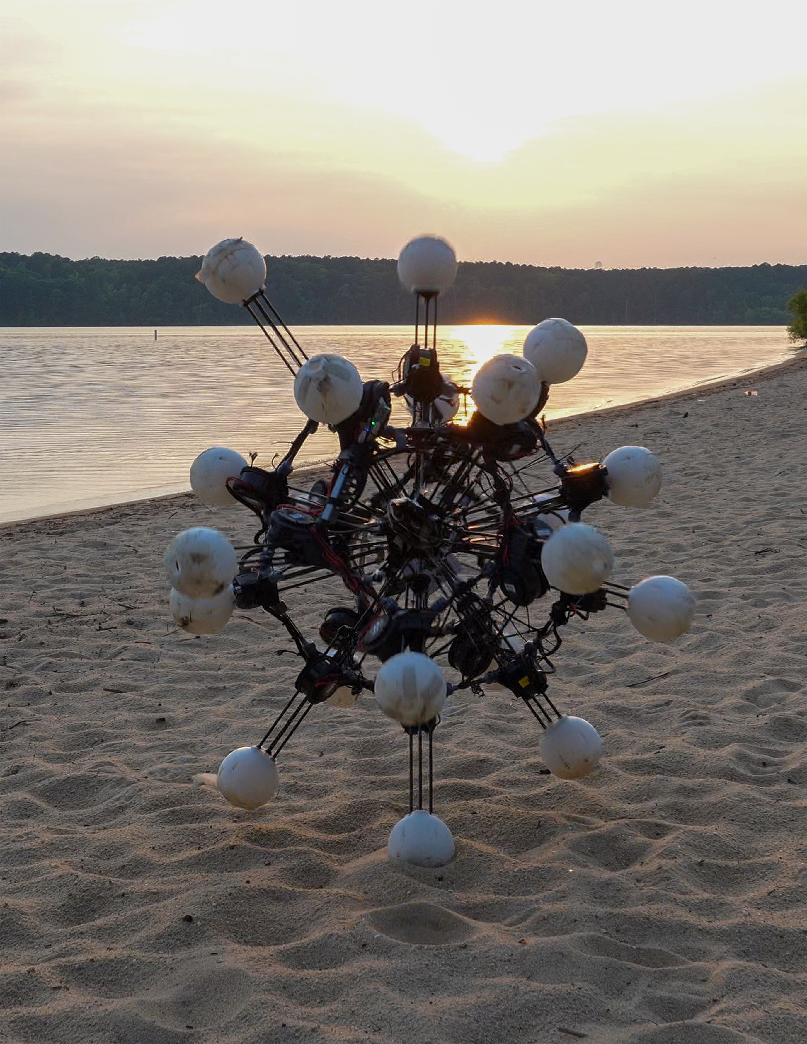 Argus robot on beach at sunset